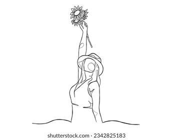 Dibujo continuo de una línea de ilustración de mujer feliz. Ilustración vectorial.