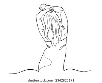 Continuous one line drawing of happy woman illustration. Vector illustration.