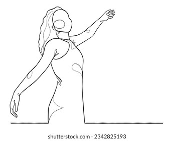 Continuous one line drawing of happy woman illustration. Vector illustration.