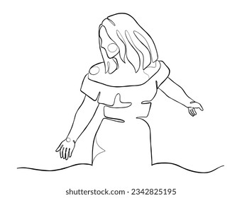 Dibujo continuo de una línea de ilustración de mujer feliz. Ilustración vectorial.