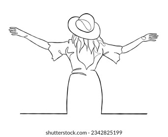Continuous one line drawing of happy woman illustration. Vector illustration.