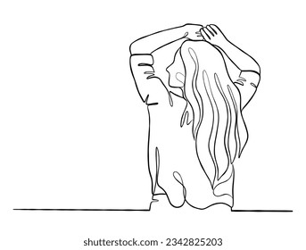 Continuous one line drawing of happy woman illustration. Vector illustration.