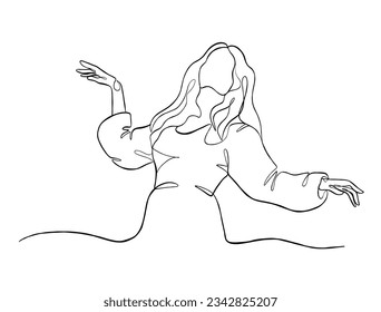 Continuous one line drawing of happy woman illustration. Vector illustration.