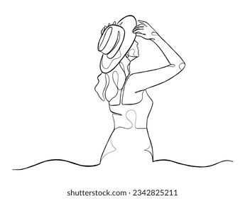 Continuous one line drawing of happy woman illustration. Vector illustration.