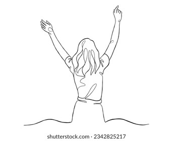 Dibujo continuo de una línea de ilustración de mujer feliz. Ilustración vectorial.