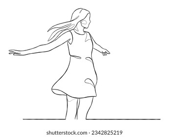 Continuous one line drawing of happy woman illustration. Vector illustration.