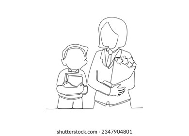 Continuous one line drawing Happy Teacher's day Vector art for congratulation cards, banners and flyers. International teacher's day concept. Doodle vector illustration.