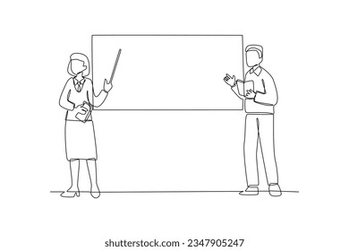 Continuous one line drawing Happy Teacher's day Vector art for congratulation cards, banners and flyers. International teacher's day concept. Doodle vector illustration.