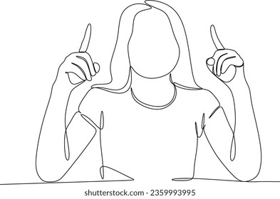 Continuous one line drawing. Happy girl sitting in a classroom raises her hand. Vector illustration. back to school concept. School girl raising hand and writing at a desk. first day at school.