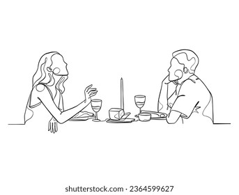 Continuous one line drawing of happy couple cheering glasses of wine. Vector illustration.