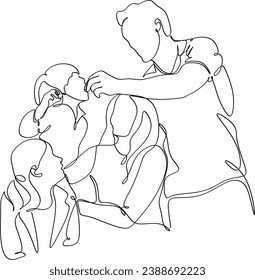 Continuous one line drawing of happy family. Vector illustration.