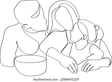Dibujo continuo de una línea de la familia feliz. Ilustración vectorial.