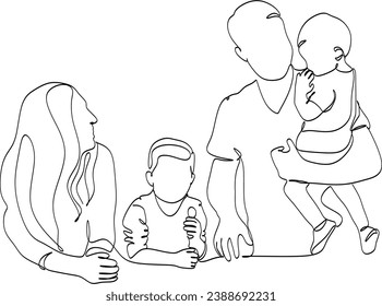 Continuous one line drawing of happy family. Vector illustration.