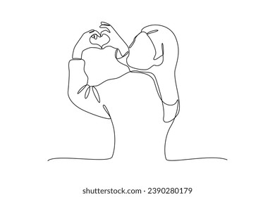Continuous one line drawing Happy People give love and optimistic. Love concept. Doodle vector illustration.