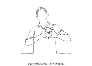 Continuous one line drawing Happy People give love and optimistic. Love concept. Doodle vector illustration.