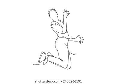 Continuous one line drawing Happy jumping concept. Doodle vector illustration.