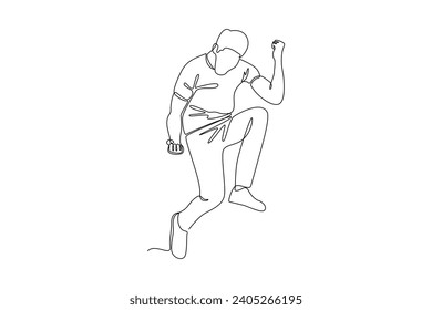 Continuous one line drawing Happy jumping concept. Doodle vector illustration.