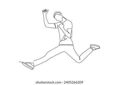 Dibujo continuo de una línea. Concepto de salto feliz. Ilustración del vector Doodle.