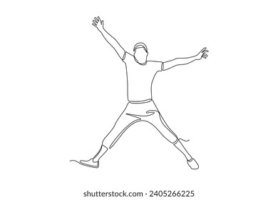Continuous one line drawing Happy jumping concept. Doodle vector illustration.