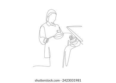 Continuous one line drawing Happy people shopping. Shopping concept. Doodle vector illustration.