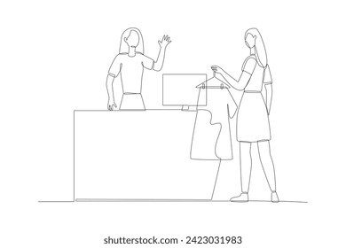 Continuous one line drawing Happy people shopping. Shopping concept. Doodle vector illustration.