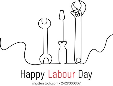 Continuous one line drawing Happy Labour day concept vector illustration