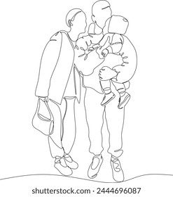 Continuous one line drawing. Happy family father and mother with children. hand-drawn without artificial intelligence
