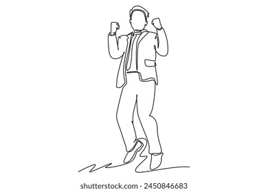 Continuous one line drawing Happy work concept. Doodle vector illustration.