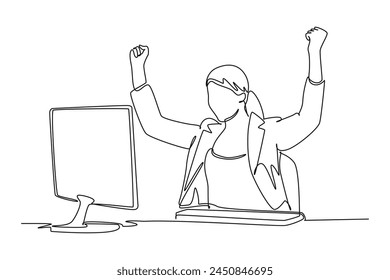 Continuous one line drawing Happy work concept. Doodle vector illustration.