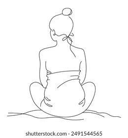 Continuous one line drawing of happy pregnant woman vector design on white background