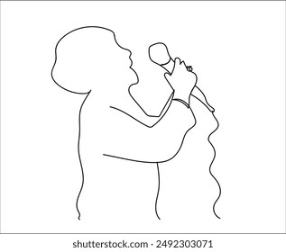Continuous one line drawing happy cute little kid boy sing a song. Good performance and talent on stage. Beautiful melodic singing of children. Single line draw design vector graphic illustration