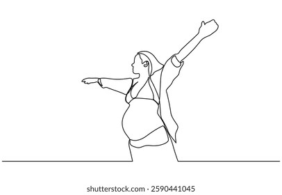 Continuous one line drawing of happy pregnant woman editable hand drawn line art vector design, Pregnant woman single continuous line art. Medicine health care pregnancy healthy.
