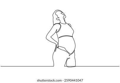 Continuous one line drawing of happy pregnant woman editable hand drawn line art vector design, Pregnant woman single continuous line art. Medicine health care pregnancy healthy.
