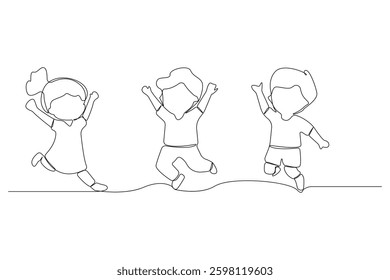 Continuous one line drawing of happy kids. International Day of Happiness concept line art background.