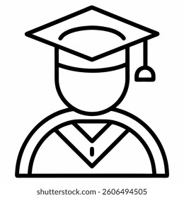 Continuous one Line Drawing of happy Graduation student vector icon isolated on white background. Male graduate in gown and graduation cap shows thumb sketch illustration