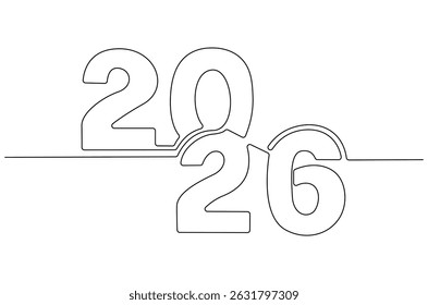 Dibujo continuo de una línea de Feliz año nuevo 2026. Ilustración de dibujo de una sola línea del Nuevo año 2026. Elemento de fondo y Anuncio de año nuevo 2026 concepto de Arte vectorial. Línea de Ilustración vectorial.