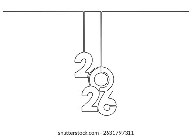 Dibujo continuo de una línea de Feliz año nuevo 2026. Ilustración de dibujo de una sola línea del Nuevo año 2026. Elemento de fondo y Anuncio de año nuevo 2026 concepto de Arte vectorial. Línea de Ilustración vectorial.