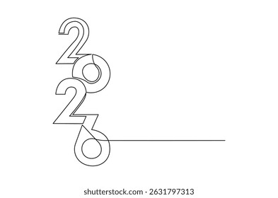Continuous one line drawing of Happy new year 2026. Single line drawing illustration of New year 2026. Element background and banner new year 2026 concept vector art. Line vector illustration.