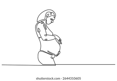 continuous one line drawing of happy pregnant woman editable hand drawn line art vector design. vector illustrations