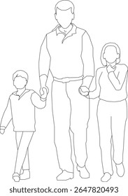 Continuous one line drawing of happy family. Vector illustration.