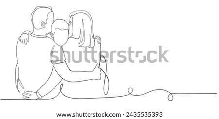 Continuous one line drawing. Happy family father and mother with children