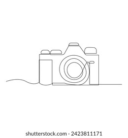 Continuous one line drawing hd photo camera outline vector illustration.