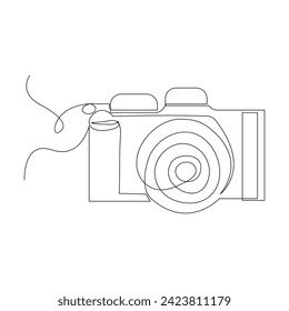 Continuous one line drawing hd photo camera outline vector illustration.