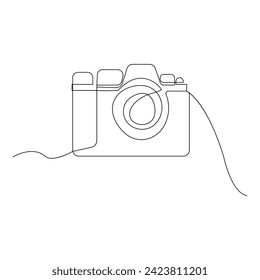 Continuous one line drawing hd photo camera outline vector illustration.