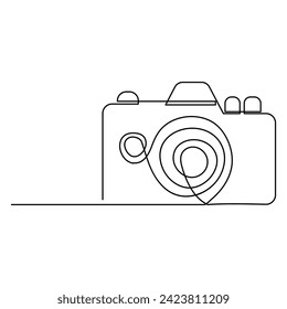 Continuous one line drawing hd photo camera outline vector illustration.