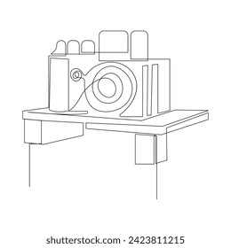 Continuous one line drawing hd photo camera outline vector illustration.