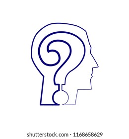 Continuous one line drawing head with a question line icon. Thin line question mark inside the person's head. Vector illustration isolated on white background.