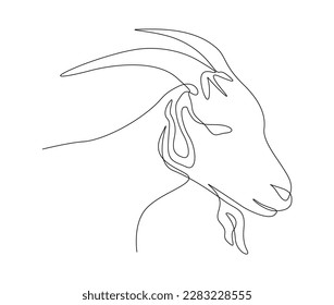 Continuous one line drawing of head goat. simple goat mascot line art vector illustration. Editable stroke.