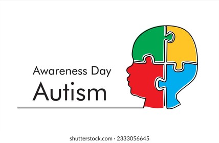Continuous one line drawing of head of child and grup of puzzle. Autism awareness concept art. Accept autism and understand the challenges associated with it. 