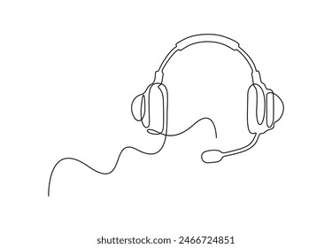 Dibujo continuo de una línea de altavoz de auriculares. Aislado sobre fondo blanco Ilustración vectorial